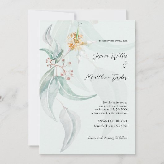 Boho Mint Eucalyptus Waterverf Illustratie Kaart (Voorkant)