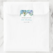 Boho Mint Floral Groen Blauw Waterverf Verjaardag Vierkante Sticker (Tas)