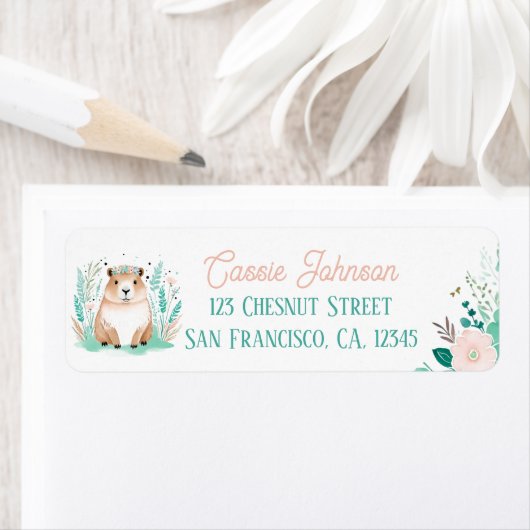 Boho Mint Green Capybara Retour Adreslabels Etiket (Insitu)