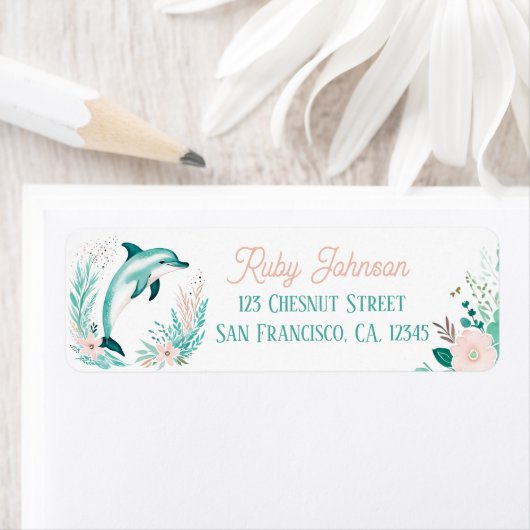 Boho Mint Green Dolphin Retour Adreslabels Etiket (Insitu)