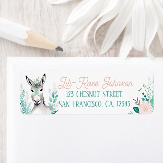 Boho Mint Green Donkey Retour Adreslabels Etiket (Insitu)