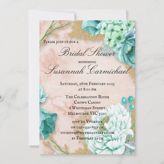 Boho Mint Green en Blush Floral Vrijgezellenfeest  Kaart (Voorkant)