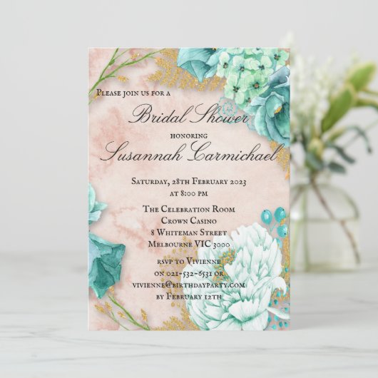 Boho Mint Green en Blush Floral Vrijgezellenfeest  Kaart (Staand voorkant)