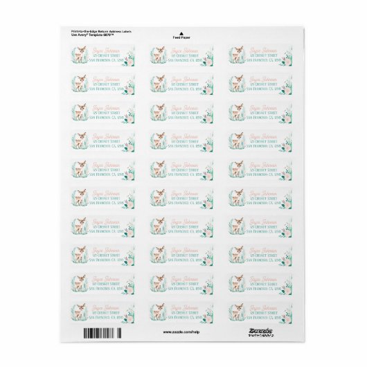 Boho Mint Green Fawn Retouradres Labels (Full Sheet)