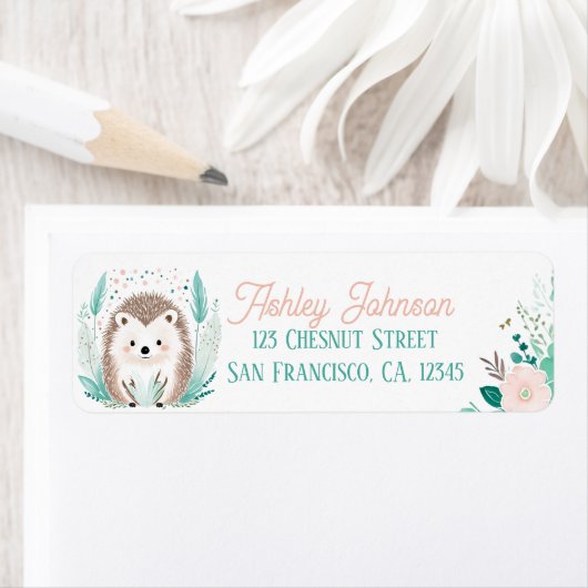 Boho Mint Green Hedgehog Retour Adreslabels Etiket (Insitu)