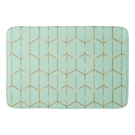 Boho Mint Green Hexagon Gold en Geometrische glam Badmat (Voorkant)