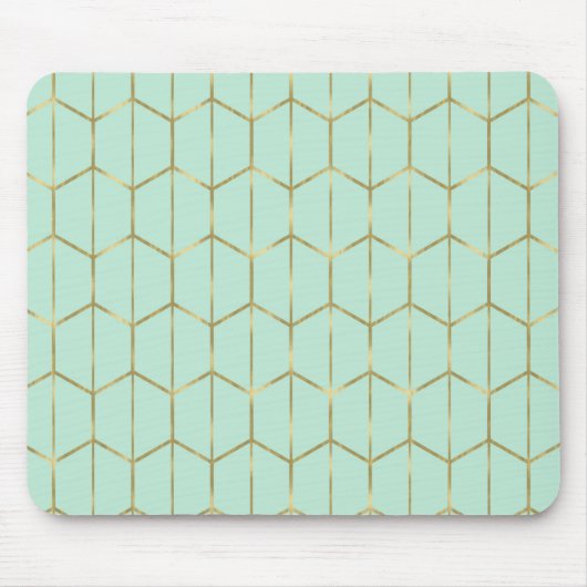 Boho Mint Green Hexagon Gold en Geometrische glam Muismat (Voorkant)