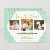 Boho Mint Green Hexagon Gold Geometric Save Date (Voorkant / Achterkant)