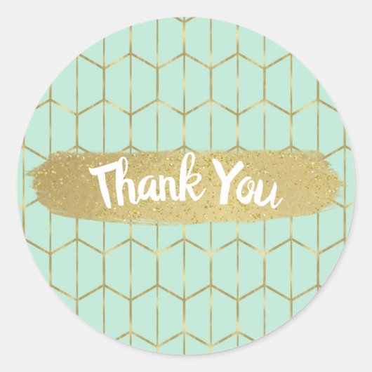 Boho Mint Green Hexagon Gold Geometric Sweet 16 Ronde Sticker (Voorkant)