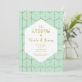 Boho Mint Green Hexagon Gold Geometrische bruiloft Kaart (Staand voorkant)