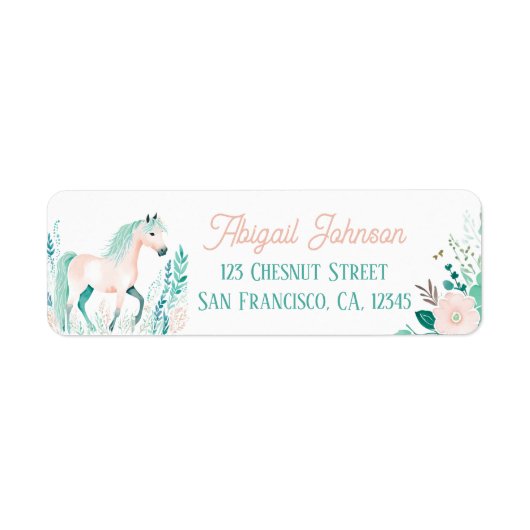 Boho Mint Green Horse Retour Adreslabels Etiket (Voorkant)