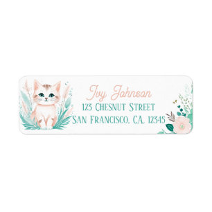 Boho Mint Green Kitten Retour Adreslabels Etiket