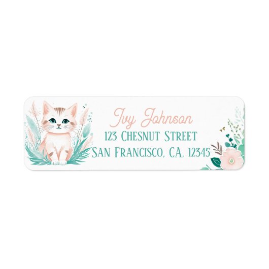 Boho Mint Green Kitten Retour Adreslabels Etiket (Voorkant)
