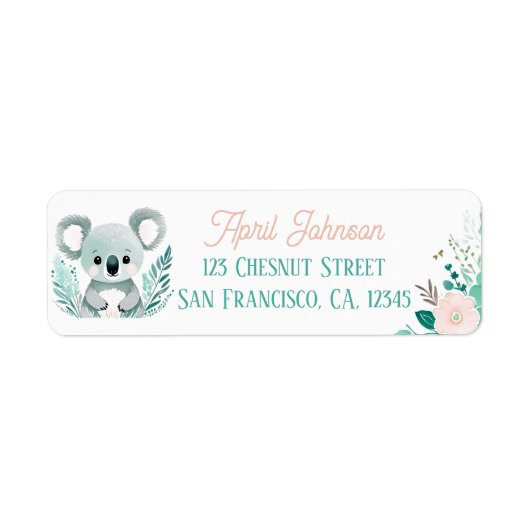 Boho Mint Green Koala Retour Adreslabels Etiket (Voorkant)