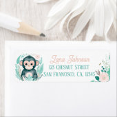 Boho Mint Green Monkey Retour Adreslabels Etiket (Insitu)