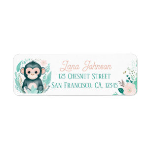 Boho Mint Green Monkey Retour Adreslabels Etiket
