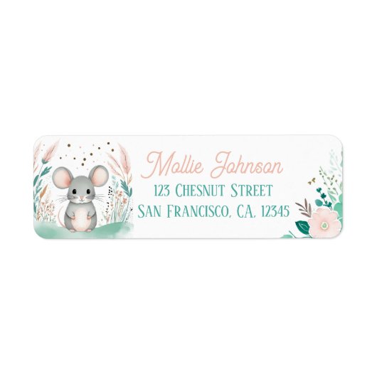 Boho Mint Green Mouse Retouradres Etiket (Voorkant)