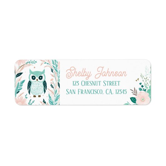 Boho Mint Green Owl Retouradres Labels (Voorkant)