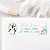 Boho Mint Green Penguin Retour Adreslabels Etiket (Insitu)