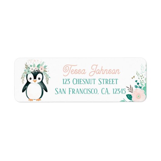 Boho Mint Green Penguin Retour Adreslabels Etiket (Voorkant)