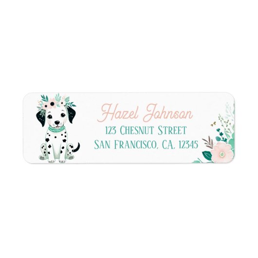 Boho Mint Green Puppy Dalmatische Terugkeer Adres Etiket (Voorkant)