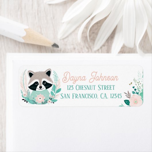 Boho Mint Green Raccoon Retour Adreslabels Etiket (Insitu)