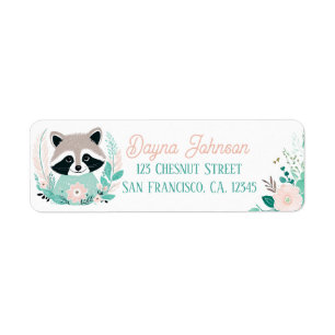 Boho Mint Green Raccoon Retour Adreslabels Etiket