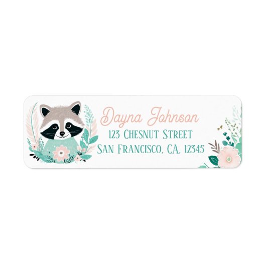 Boho Mint Green Raccoon Retour Adreslabels Etiket (Voorkant)