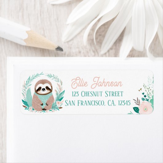 Boho Mint Green Sloth Retour Adreslabels Etiket (Insitu)