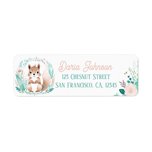 Boho Mint Green Squirrel Retour Adreslabels Etiket (Voorkant)
