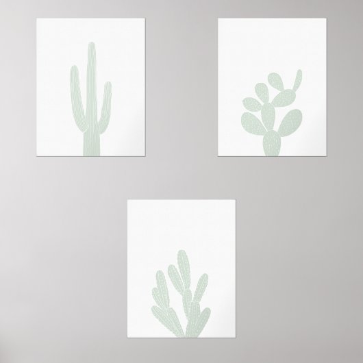 Boho Mint Groene Cactus Zuidwestelijke Kwekerij Muurkunst Sets (Voorkant)