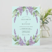 Boho Mint Paarse Wisteria Bruiloft Kaart (Staand voorkant)