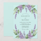 Boho Mint Paarse Wisteria Bruiloft Kaart (Voorkant / Achterkant)
