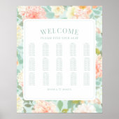 Boho Mint Pink Peony Flower Wedding Seating Chart Poster (Voorkant)