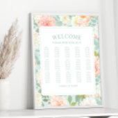 Boho Mint Pink Peony Flower Wedding Seating Chart Poster