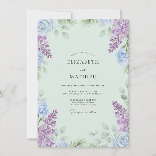 Boho Mint Violet Wisteria Bruiloft Kaart (Voorkant)