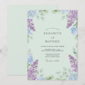 Boho Mint Violet Wisteria Bruiloft Kaart (Voorkant / Achterkant)