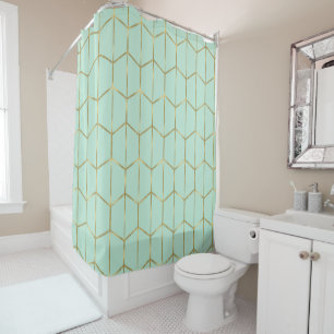 Boho Mintgroene Zeshoek Goud & Geometrische Glamou Douchegordijn