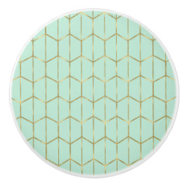 Boho Mintgroene Zeshoek Goud & Geometrische Glamou Keramische Knop