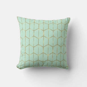 Boho Mintgroene Zeshoek Goud & Geometrische Glamou Kussen