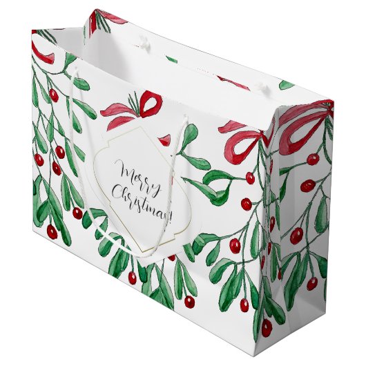 Boho Mistletoe Waterverf monogram Groot Cadeauzakje (Voorkant Gekanteld)