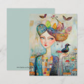 Boho Mixed Media Girl en Bird in Village Kaart (Voorkant / Achterkant)
