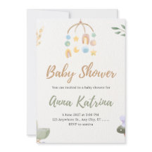 Boho Mobiele Waterverf Neutrale Baby Shower Uitnod