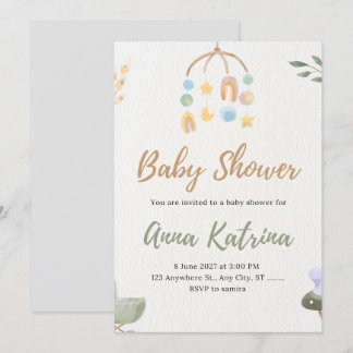 Boho Mobiele Waterverf Neutrale Baby Shower Uitnod Kaart