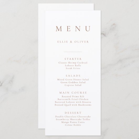 Boho Mocha Mousse 1 Minimalistisch Eenvoudig Platt Menu (Voorkant / Achterkant)