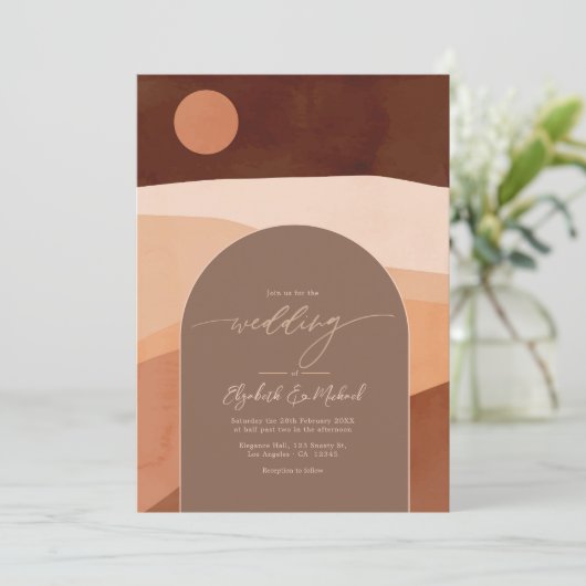 Boho Mocha Mousse Aardse Moderne Trouwfoto Kaart (Staand voorkant)