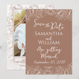 Boho Mocha Mousse Bloemen Moderne foto bruiloft Save The Date