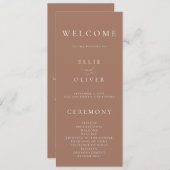 Boho Mocha Mousse Elegante minimalistische bruilof Programmakaart (Voorkant / Achterkant)