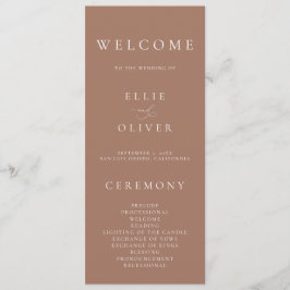 Boho Mocha Mousse Elegante minimalistische bruilof Programmakaart