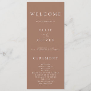 Boho Mocha Mousse Elegante minimalistische bruilof Programmakaart